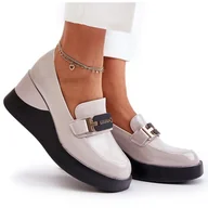 Mokasyny damskie - Lakierowane Mokasyny Na Koturnie Vinceza 58337 Szare - miniaturka - grafika 1