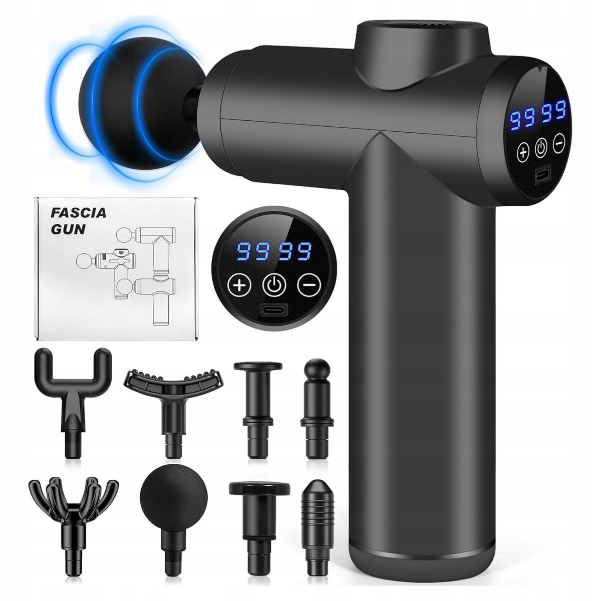 Mini Pistolet Do Masażu Mięśni Lcd 99 Prędkości 8 Głowic Cichy Masażer
