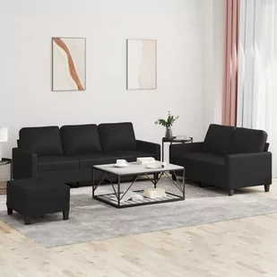 vidaXL 3-cz. zestaw sof z poduszkami, czarny, sztuczna skóra - Sofy i kanapy - miniaturka - grafika 1