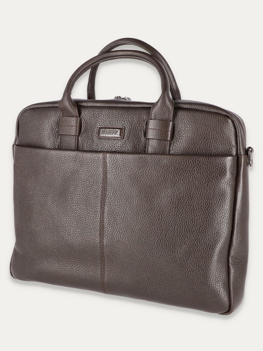 Ciemnobrązowa torba na laptopa ze skóry naturalnej o fakturze groszkowanej