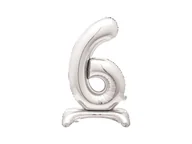 Balony i akcesoria - Balon foliowy stojący cyfra 6 srebrny - 76 cm - 1szt. - miniaturka - grafika 1