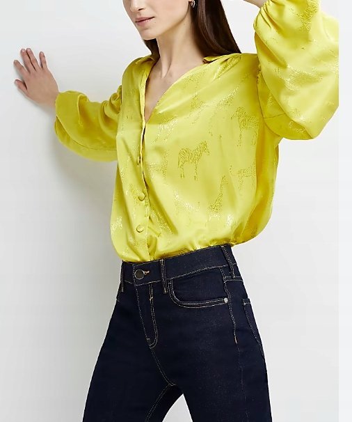 River Island Żółta Koszula Damska Wzory 34 Vbx