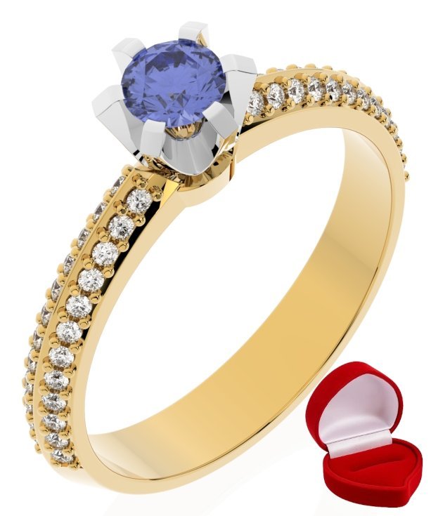 ZŁOTY PIERŚCIONEK ZARĘCZYNOWY 585 14k TANZANIT 0,19 ct + PUDEŁKO R15