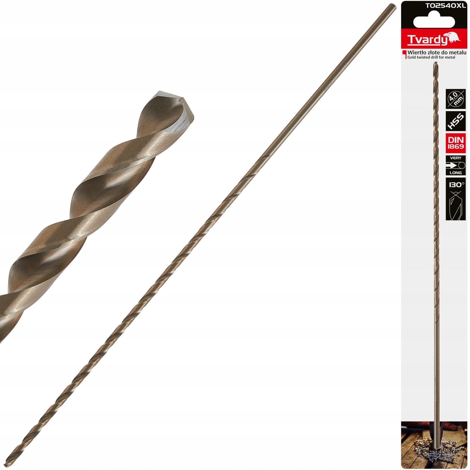 nan Wiertło złote do metalu długie 4.0 x 280mm HSS DIN1869 50/100/200