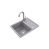 Zlewozmywaki z baterią - Zlewozmywak granitowy 1-komorowy z ociekaczem LEMON z baterią piasek - miniaturka - grafika 1