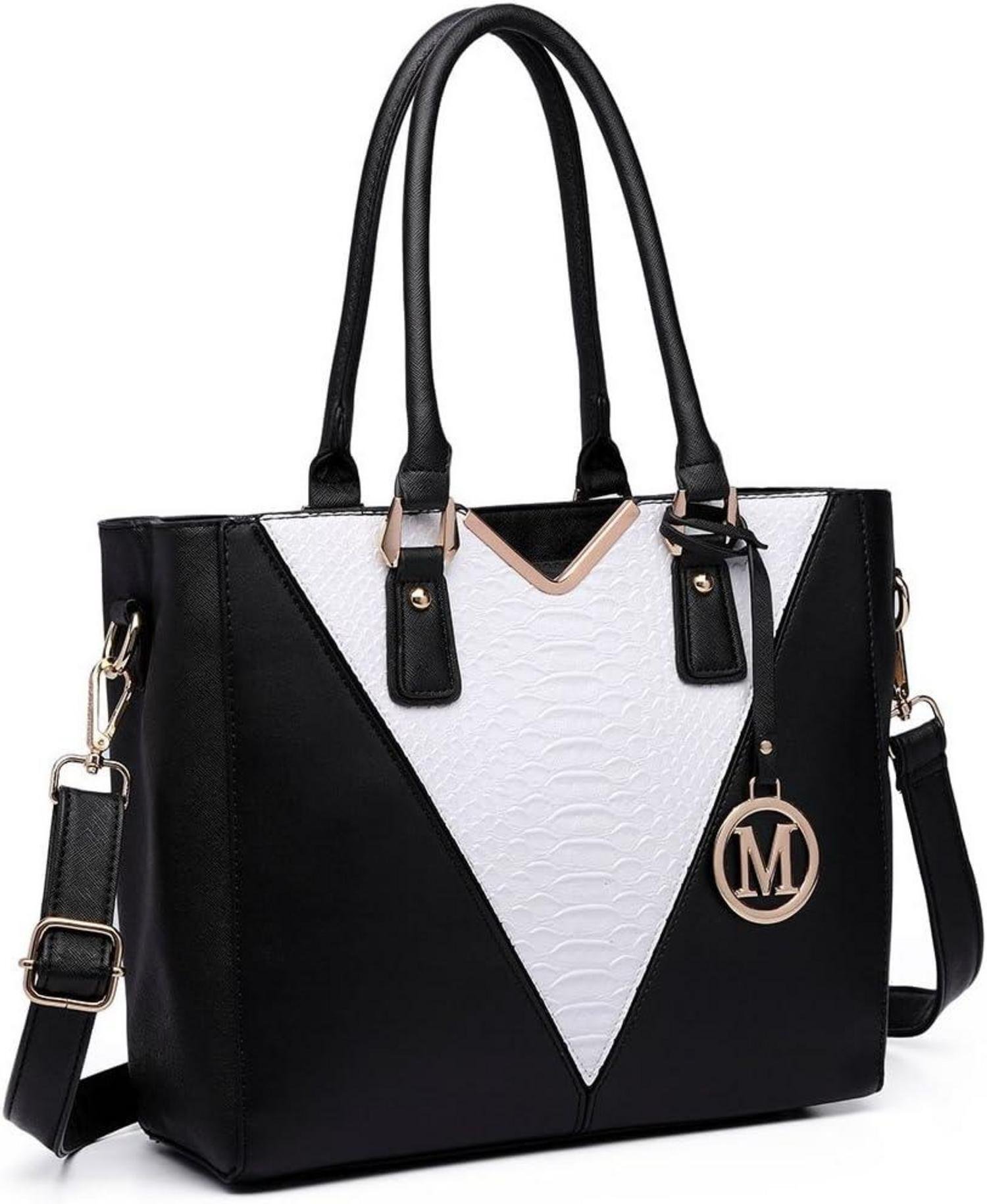 Miss Lulu torebka damska torba na ramię shopper wzór w kształcie litery V czarny