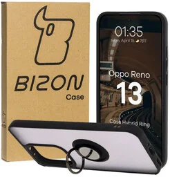 Bizon Etui z uchwytem na palec Case Hybrid Ring do Oppo Reno13, przydymione z czarną ramką - Etui i futerały do telefonów - miniaturka - grafika 1