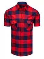 Koszule męskie - Granatowo-czerwona koszula męska z krótkim rękawem w kratkę Dstreet KX0948 - miniaturka - grafika 1