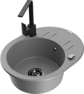 Zlewozmywaki z baterią - Mexen Kevin zlewozmywak granitowy 1-komorowy z ociekaczem i baterią kuchenną Rita, szary - 6517-71-670300-70-B - miniaturka - grafika 1