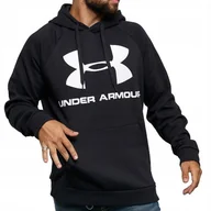 Bluzy sportowe męskie - Bluza męska z kapturem czarna UNDER ARMOUR UA RIVAL FLEECE - miniaturka - grafika 1