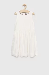 Sukienki i spódniczki dla dziewczynek - Tommy Hilfiger sukienka dziecięca kolor biały midi rozkloszowana - grafika 1