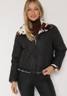 Kurtki damskie - Czarna Dwustronna Pikowana Kurtka z Futerkiem w Łaty Meviatella - miniaturka - grafika 1