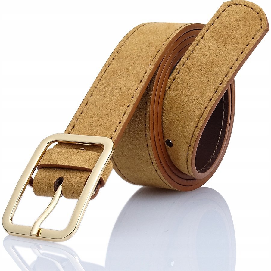 Złota Klamra Skórzany Pasek Damski Jasno Brązowy