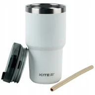 Kubki termiczne - Kubek termiczny ze słomką ustnikiem stal nierdzewna 600 ml biały KITE - miniaturka - grafika 1