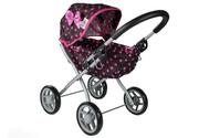 Wózki dla lalek - Import LEANToys Wózek dla lalek Alice czarny w różowe groszki 5250-uniw - miniaturka - grafika 1
