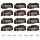 Zawiasy, okucia i inne akcesoria - Zestaw 12 uchwytów do szuflad o średnicy 8,8 cm - Uchwyty do szuflad w kolorze brązu polerowanego olejem - miniaturka - grafika 1