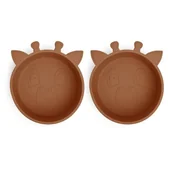 Miseczki i talerzyki dla dzieci - Nuuroo silikonowe miseczki głębokie 2 szt GIRAF Caramel Cafe - miniaturka - grafika 1