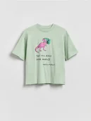 Koszulki dla chłopców - Reserved - Bawełniany t-shirt z nadrukiem - jasnozielony - miniaturka - grafika 1