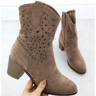 Botki damskie ażurowe zamsz brązowe S.Barski HY51-125 - Botki damskie - miniaturka - grafika 1