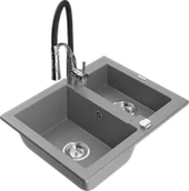 Zlewozmywaki z baterią - Mexen Carlos zlewozmywak granitowy 1,5-komorowy z baterią kuchenną Aster, szary - 6518-71-73450-07 - miniaturka - grafika 1