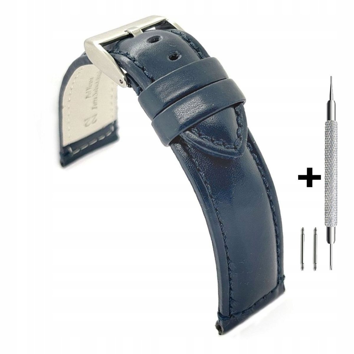 Granatowy pasek 24 mm skórzany DILOY 363.24.5 + dwa teleskopy i narzędzie