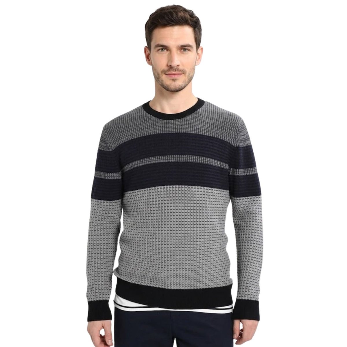 Sweter męski Calvin Klein Satino Textured klasyczny bawełniany z domieszką wełny-S