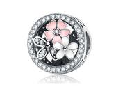 Charmsy - Pandora Valerio.pl Rodowany srebrny charms kwiaty flowers cyrkonie cyrkonie srebro 925 BEAD32F BEAD32F - miniaturka - grafika 1