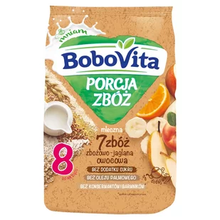 Bobovita Porcja Zbóż Kaszka mleczna zbożowo-jaglana owocowa 210 g 5900852041129 - Kaszki dla dzieci - miniaturka - grafika 1