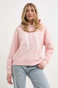Armani Exchange bluza bawełniana damska kolor różowy z kapturem z aplikacją 8NYM52 YJ68Z - Bluzy damskie - miniaturka - grafika 1