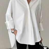 Koszule damskie - TEMU Koszula Damska Elegancka z Długim Rękawem na Guziki - Jednokolorowa, Luźny Fason, Klasyczna Kołnierzyk, Wszechstronna Bluzka do Biura i Casualu, - miniaturka - grafika 1