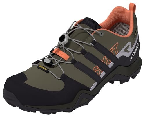 adidas Terrex Swift R2 Gore-tex damskie buty trekkingowe, nie do piłki nożnej, niskie, Oliwkowe warstwy zorzy polarnej czarny bursztynowy odcień, 38 EU