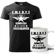 Gadżety dla niej i dla niego - ZESTAW CZARNA KOSZULKA BIAŁY KUBEK IDELANY PREZENT DLA EMERYTA ROZMIAR - M - miniaturka - grafika 1