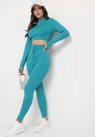 Komplety damskie - Miętowy Komplet Sportowy z Krótką Bluzą i Spodniami Imoona - miniaturka - grafika 1