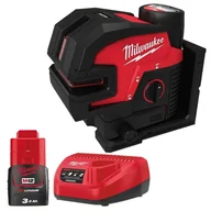 Poziomice laserowe - Milwaukee M12 CLL4P-301C akumulatorowy samopoziomujący laser krzyżowy 12V 1x3,0Ah Li-Ion z zieloną wiązką lasera w walizce 4933479203 - miniaturka - grafika 1