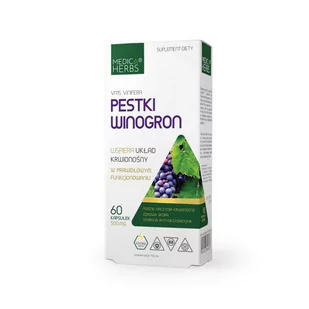 Medica Herbs Medica Herbs Pestki winogron 500 mg - 60 kapsułek - Serce i układ krążenia - miniaturka - grafika 1
