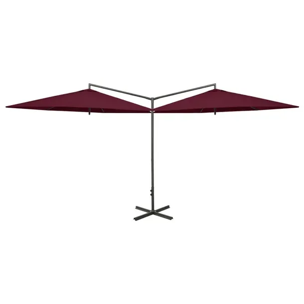 Podwójny parasol na stalowym słupku, bordowy, 600 cm