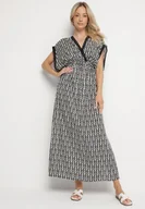 Sukienki - Czarno-Biała Bawełniana Sukienka Rozkloszowana z Koronkowymi Wstawkami Laniwena - miniaturka - grafika 1