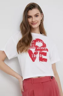 Koszulki sportowe damskie - Pepe Jeans t-shirt Nicoletta damski kolor beżowy - grafika 1