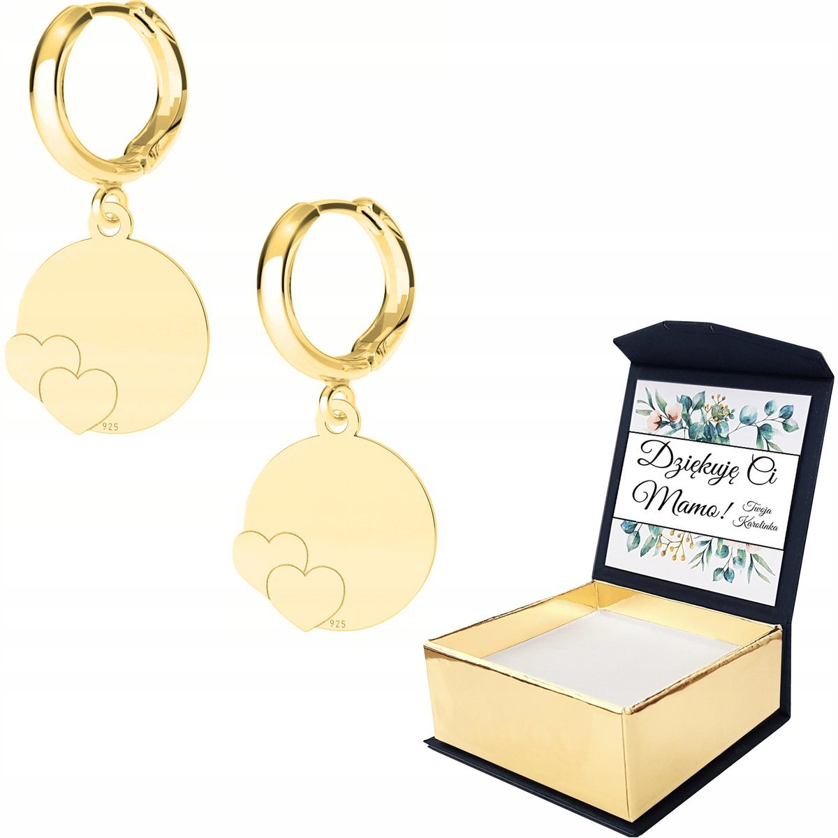 Kolczyki złote Blaszka Serce Heart WŁASNY NADRUK