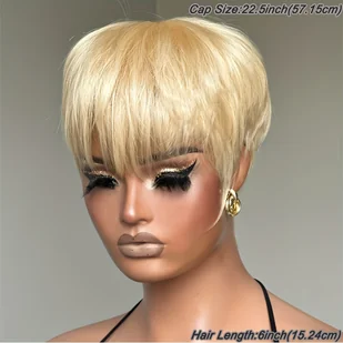 TEMU 613 Blondowa Peruka Z Włosów Człowieka Bez Kleju 613 Blondowa Peruka 6 Cali Prosty Włosy Człowieka Cut Wigs Z Frędzlami - Pozostałe akcesoria fryzjerskie - miniaturka - grafika 1