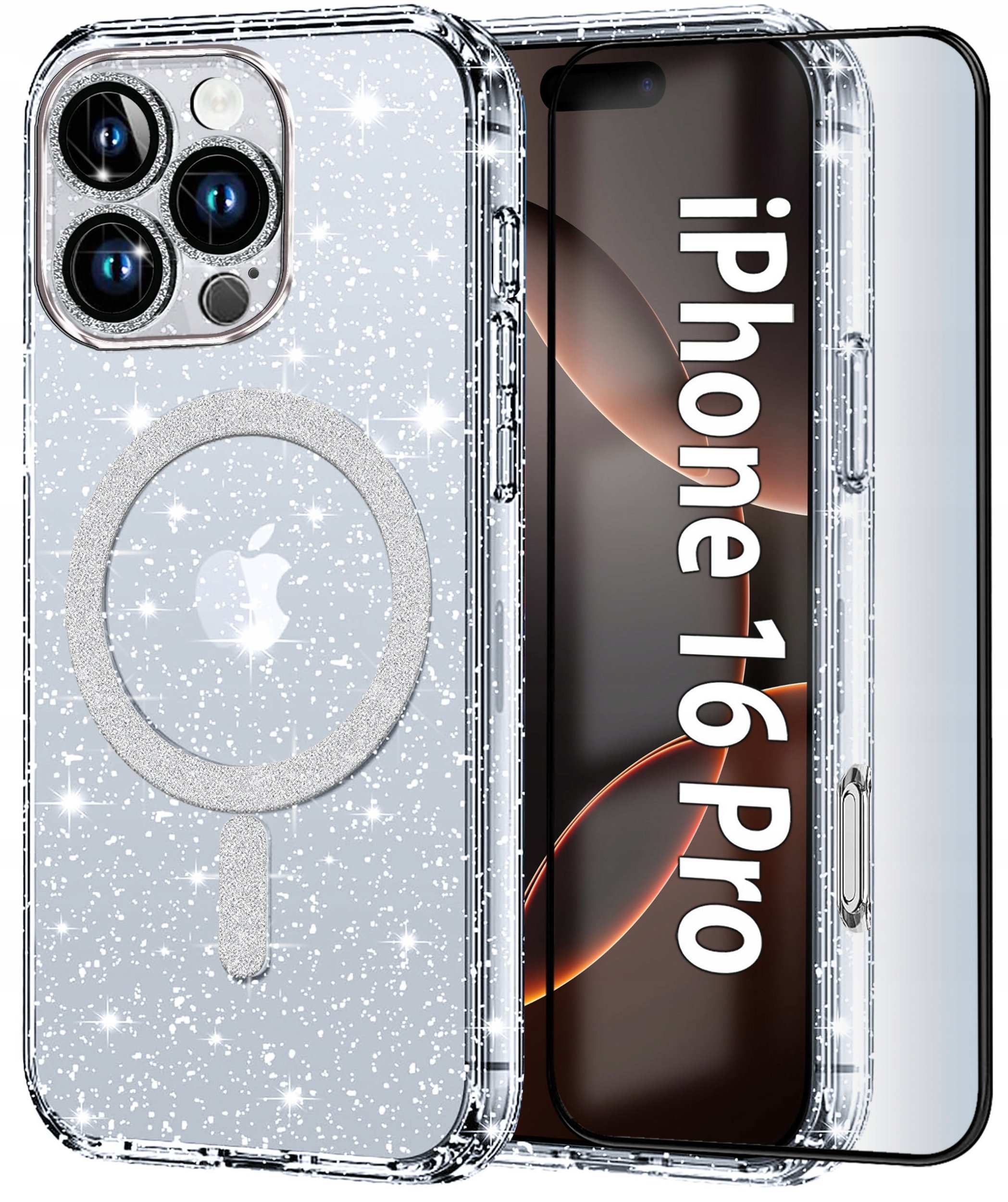 Etui do Apple iPhone 16 Pro BROKATOWE do MagSafe CLEAR SHINE Szkło na ekran