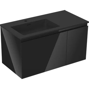 Mexen Orio szafka łazienkowa 90 cm z umywalką Otis lewą, 1S, 1D, czarna połysk/czarna mat - 91A13-09047-3-BBFF70-W18L71 - Szafki łazienkowe - miniaturka - grafika 1