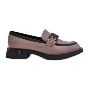 Vinceza Eleganckie Skórzane Mokasyny Damskie Ciemnobeżowe Triana szare - Mokasyny damskie - miniaturka - grafika 1