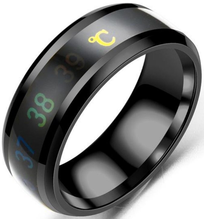 Pierścień Czarny z Termometrem Pierścionek Sygnet