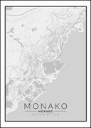 Plakaty - Galeria Plakatu, Plakat, Monako Mapa Czarno Biała, 30x40 cm - miniaturka - grafika 1