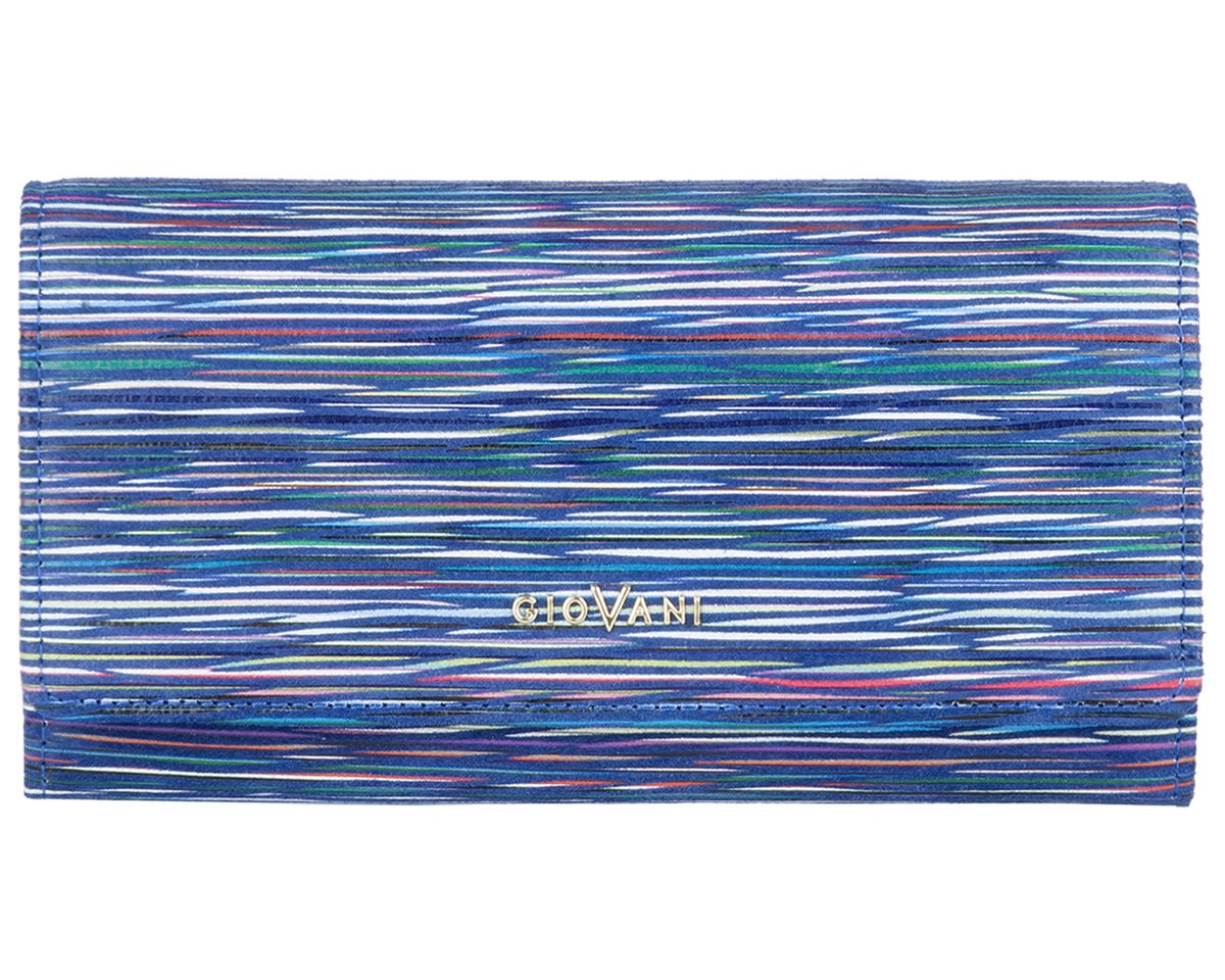 Portfel damski Paola - skóra włoska, niebieski w kolorowe paski
