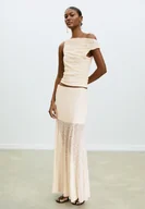 Koszulki i topy damskie - Stradivarius Asymetryczna koszulka koronkowa Waniliowy S - miniaturka - grafika 1