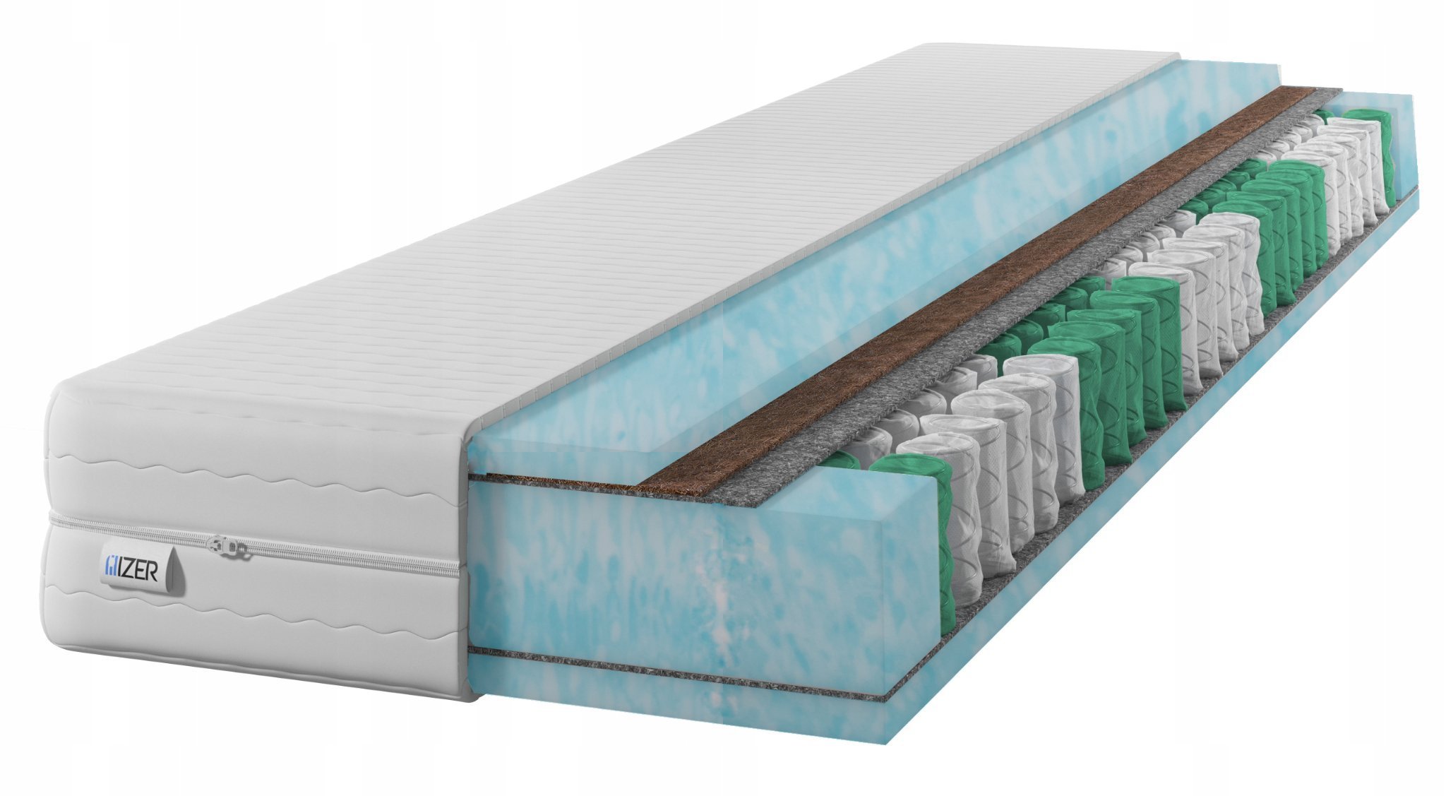 Materac sprężynowy Aqua GOLD+ 80x180 21cm KOKOS Dwustronny H3/H4 7 stref Rdzeń ze sprężyn kieszeniowych Pikowany pokrowiec