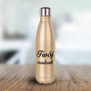 Metalowa butelka izotermiczna 500 ml z Twoim nadrukiem - złoty brokat - Butelki termiczne - miniaturka - grafika 1