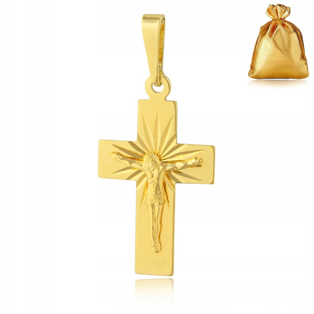 LŚNIĄCA ZŁOTA ZAWIESZKA 585 WISIOREK DAMSKI KRZYŻYK JEZUS SREBRO POZŁACANE